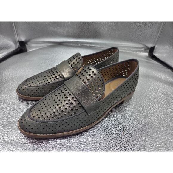 Franco Sarto Hudley 2 Loafer Tan Perforated Leather 8.5 M Metallic Greenish - Picture 1 of 9
